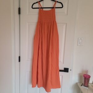 Aerie Orange Maxi Dress Gauze Open Back Size S Cotton